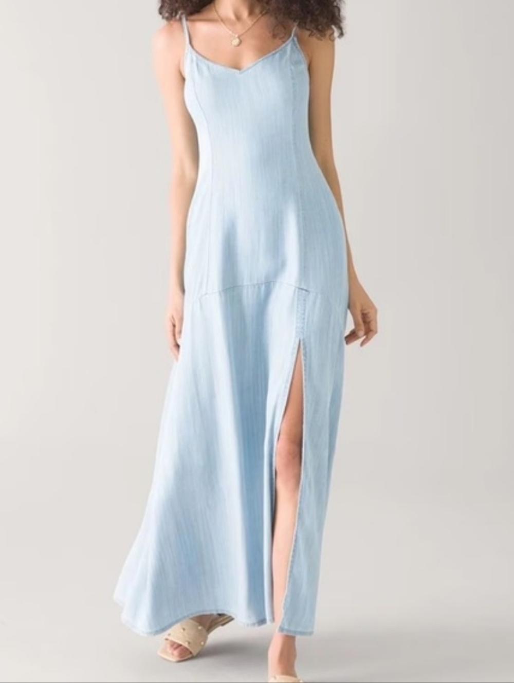 WHBM Denim Light Blue Maxi Slip Dress Size 00